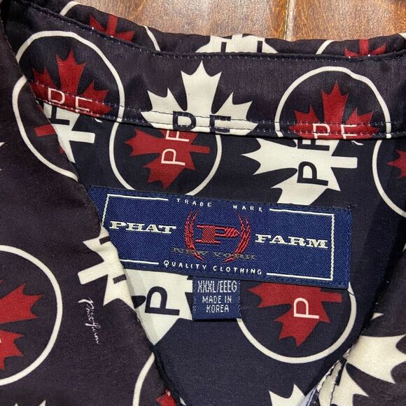 Phat Farm Vintage Y2K Maple Leaf AOP Button Front Navy White Shirt Mens Size 3XL - Picture 7 of 9